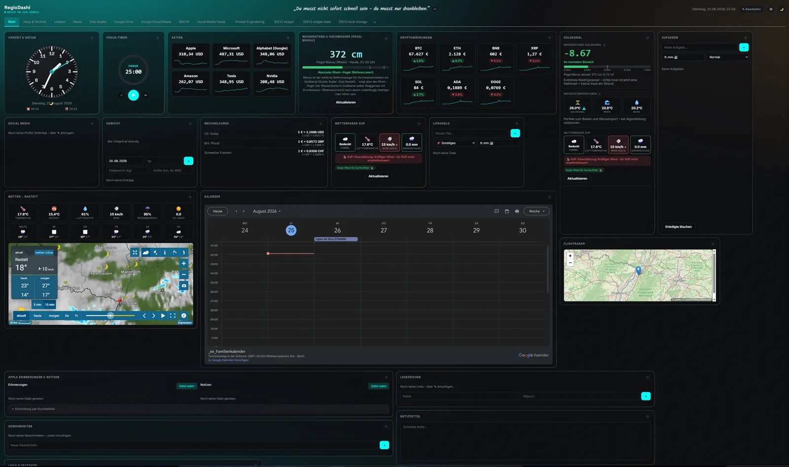 RegioDash — privates Widget-Dashboard