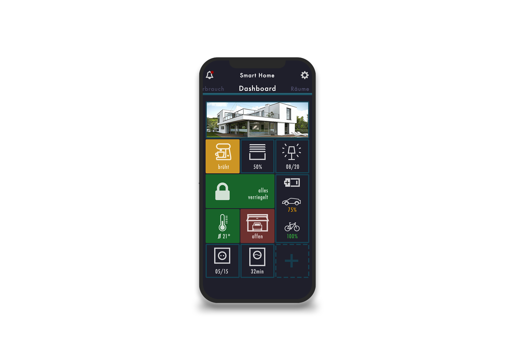 Smart Home — Startbildschirm mit Geräteübersicht